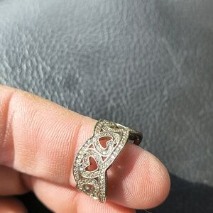 Delicate Heart Cutout Silver Ring with Sparkling Accents